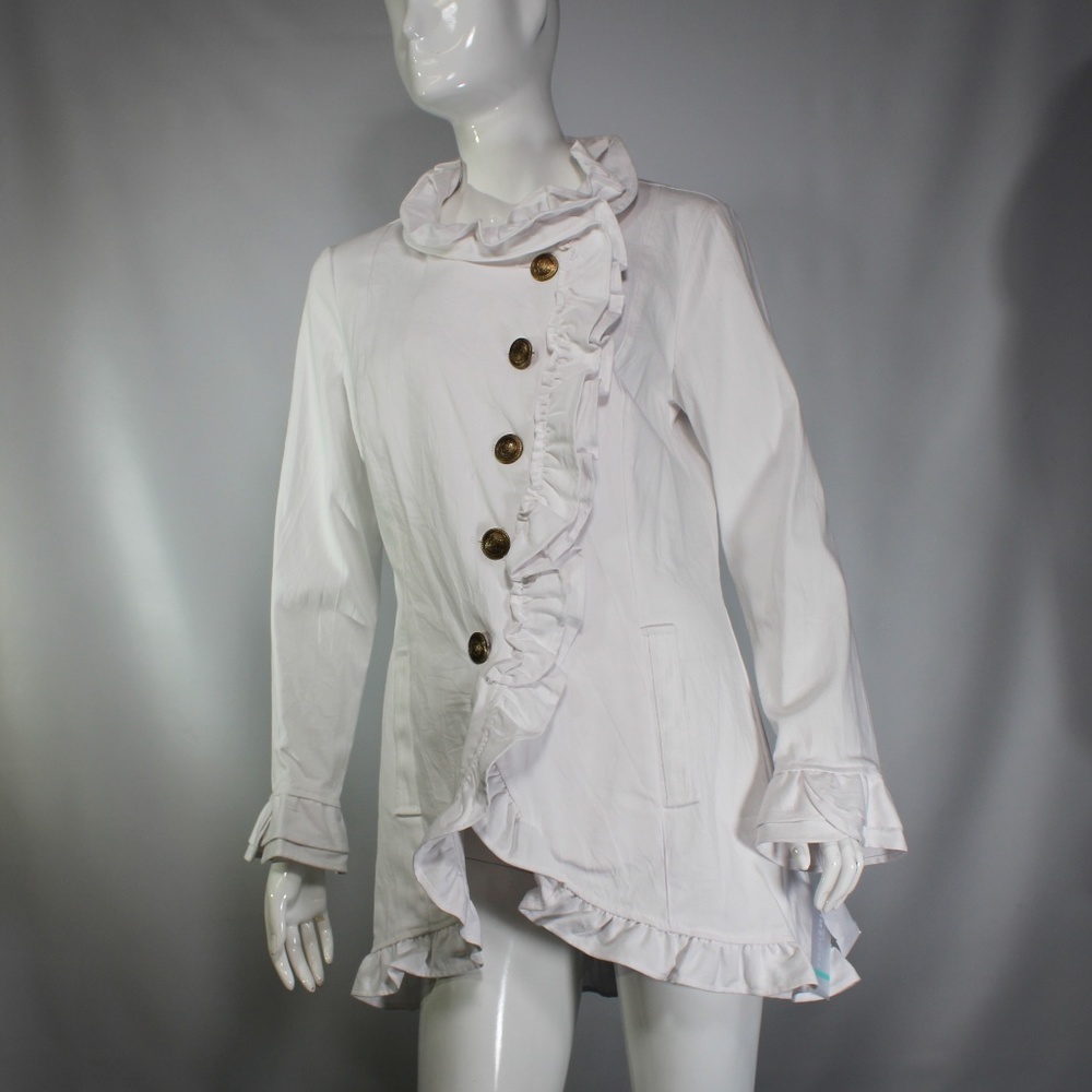 NWT Insight White Military-Style Ruffle Jacket